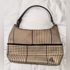 Ralph Lauren Brown and Cream Houndstooth Shoulder Bag